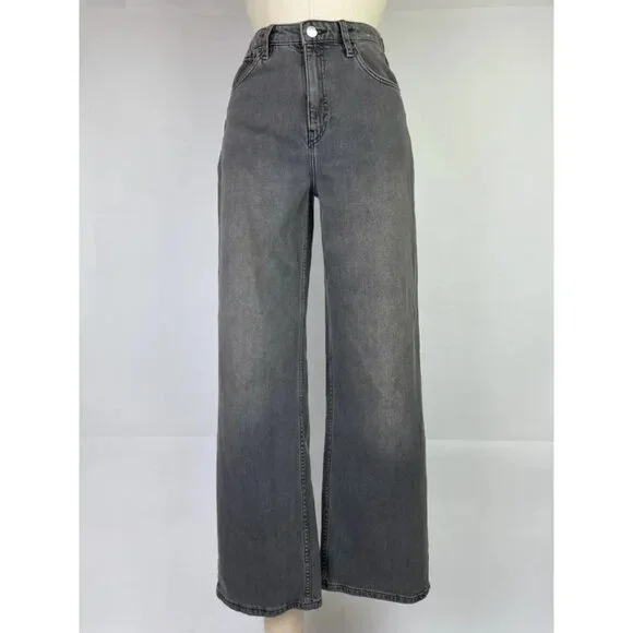 H&M Girls Wide Leg Jeans Size 14 Kids Dark Gray Denim High Waist Adjustable - Picture 7 of 14